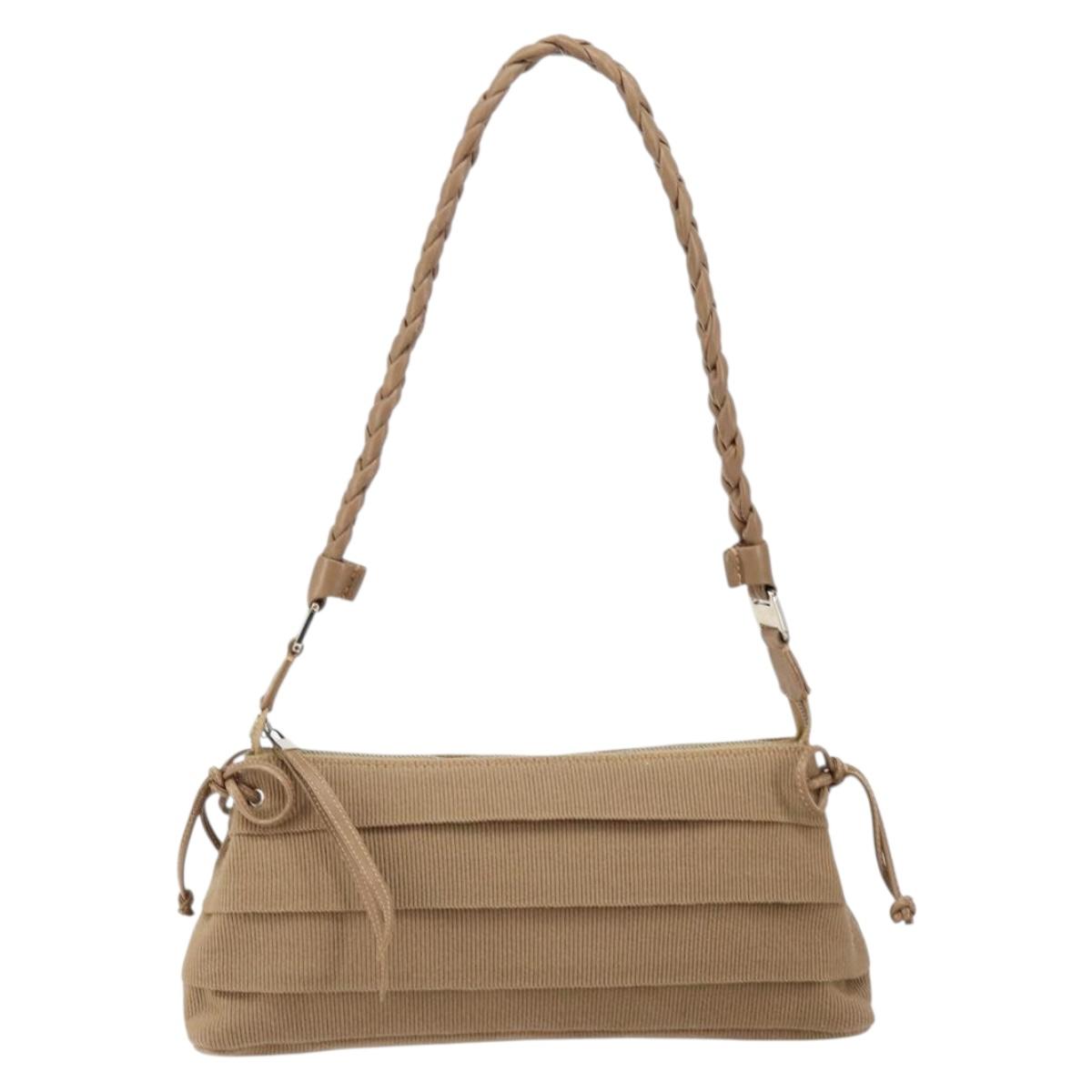 Salvatore Ferragamo Vala Shoulder Bag Nylon Beige Silver Auth hk3128
