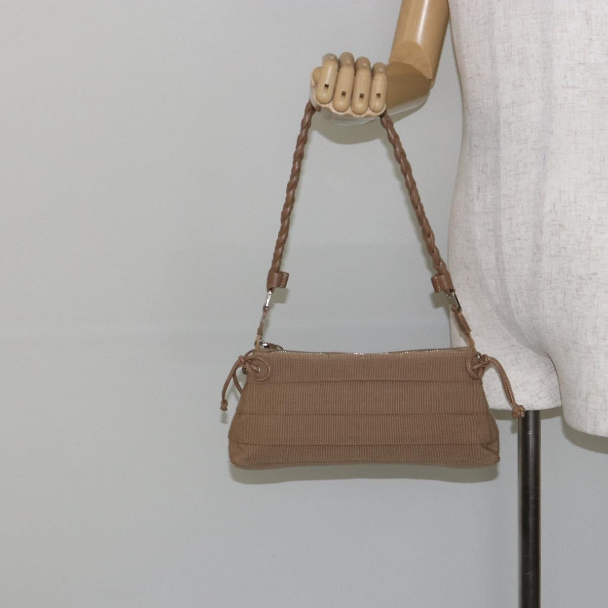 Salvatore Ferragamo Vala Shoulder Bag Nylon Beige Silver Auth hk3128