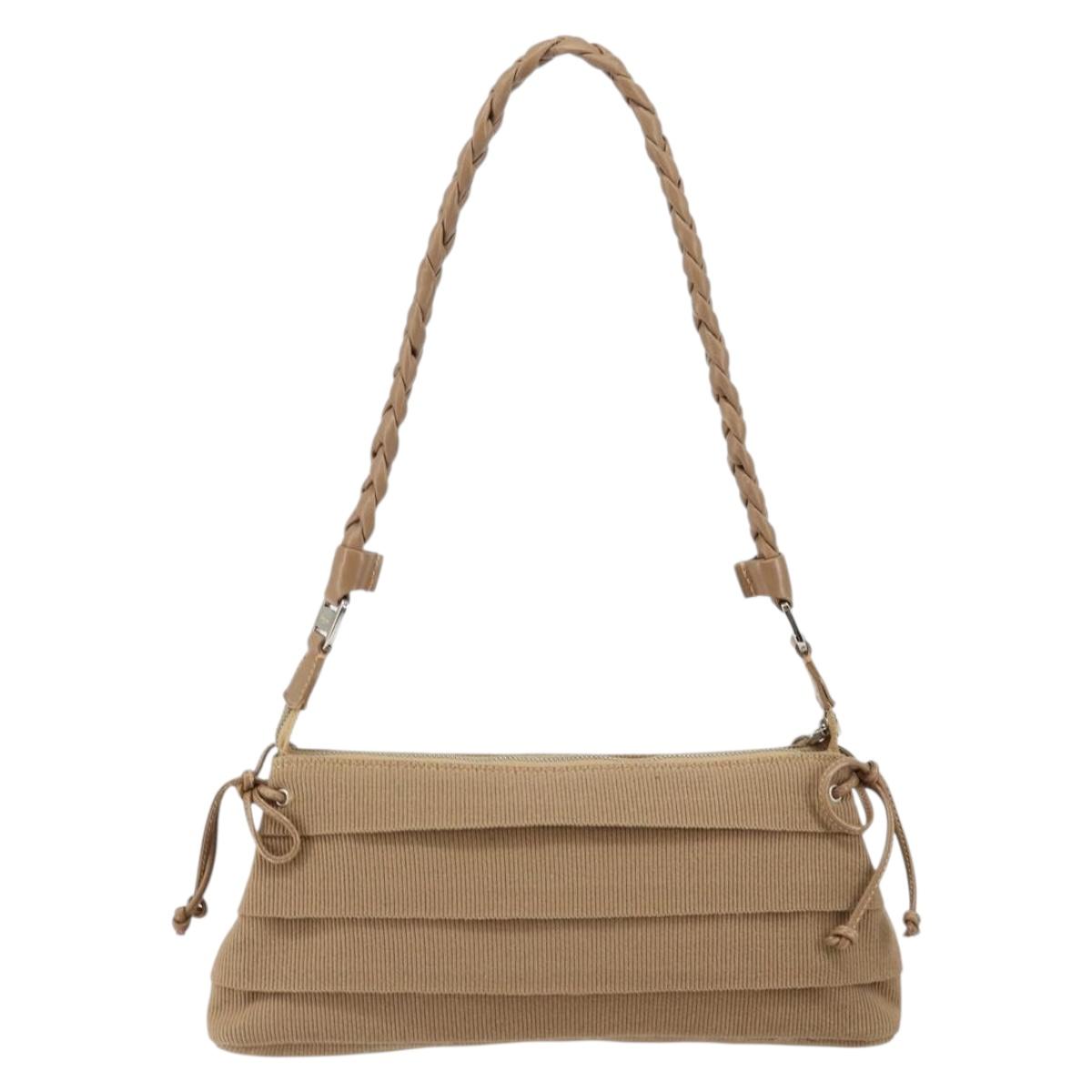 Salvatore Ferragamo Vala Shoulder Bag Nylon Beige Silver Auth hk3128