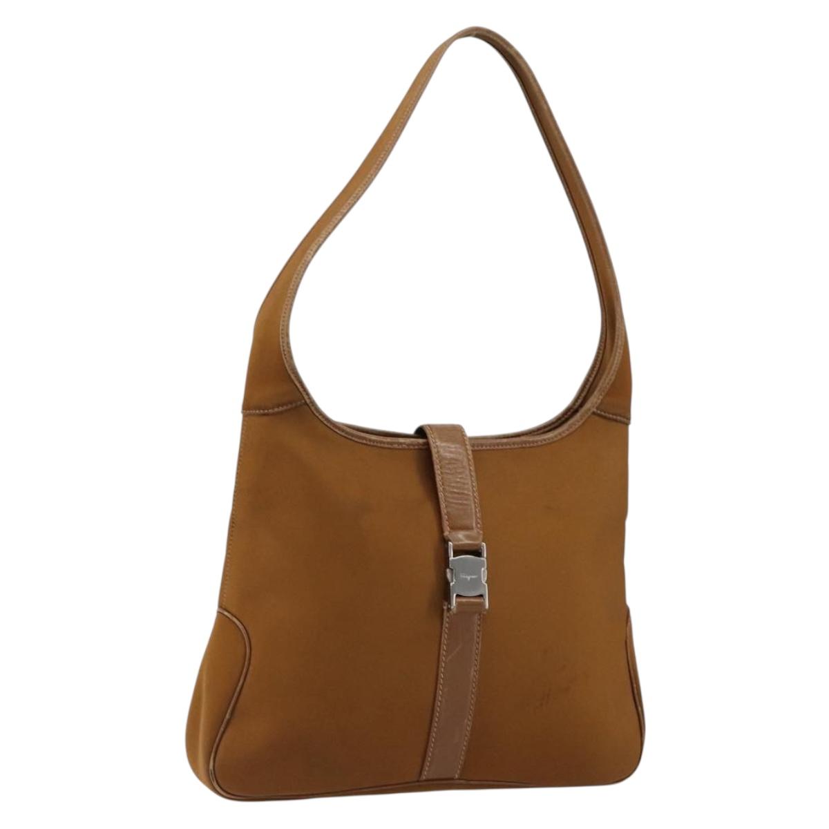 Salvatore Ferragamo Shoulder Bag Nylon Brown Silver Auth hk3129