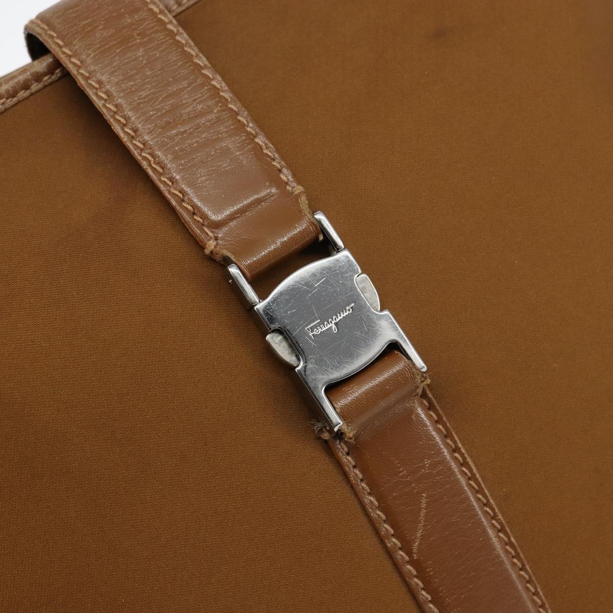 Salvatore Ferragamo Shoulder Bag Nylon Brown Silver Auth hk3129
