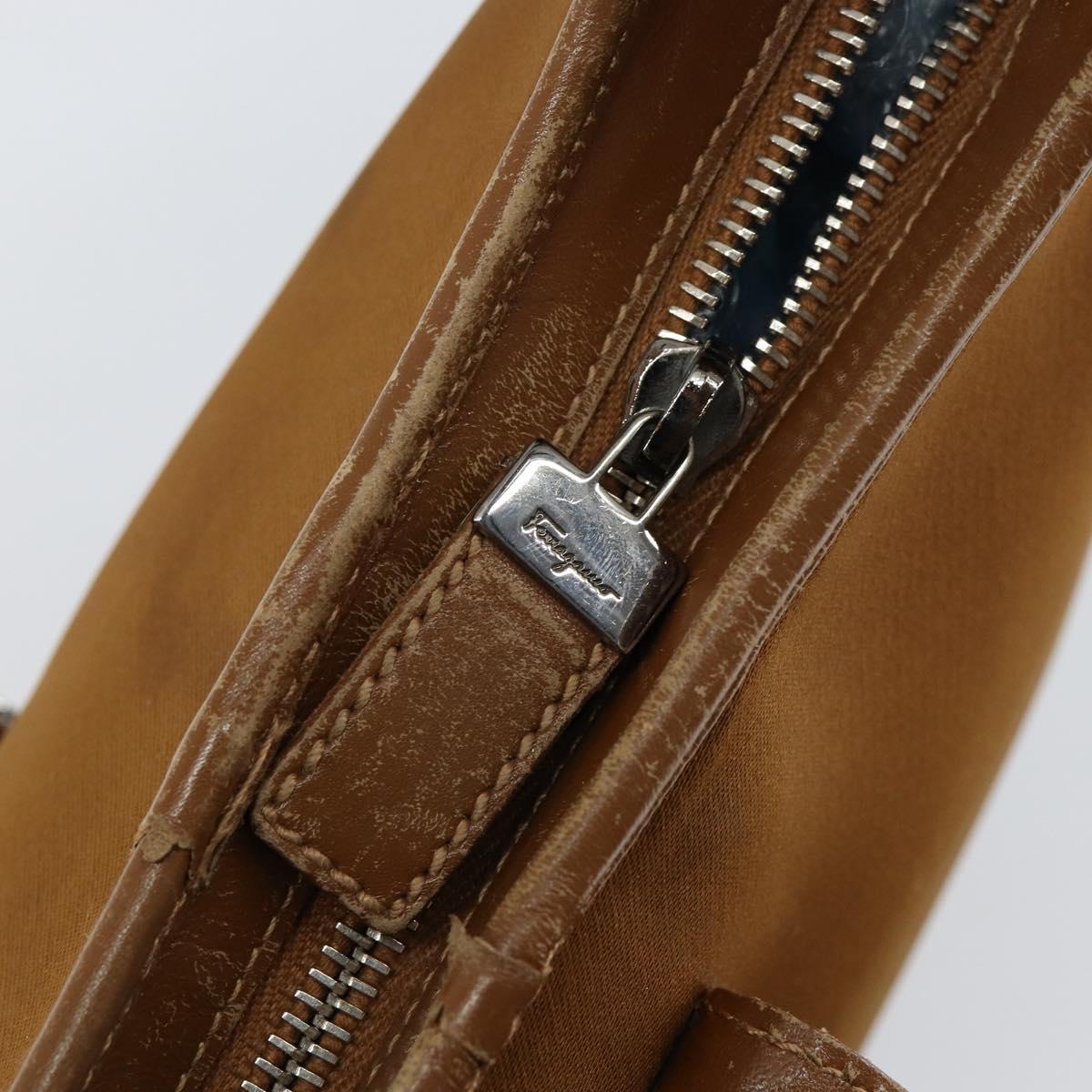 Salvatore Ferragamo Shoulder Bag Nylon Brown Silver Auth hk3129