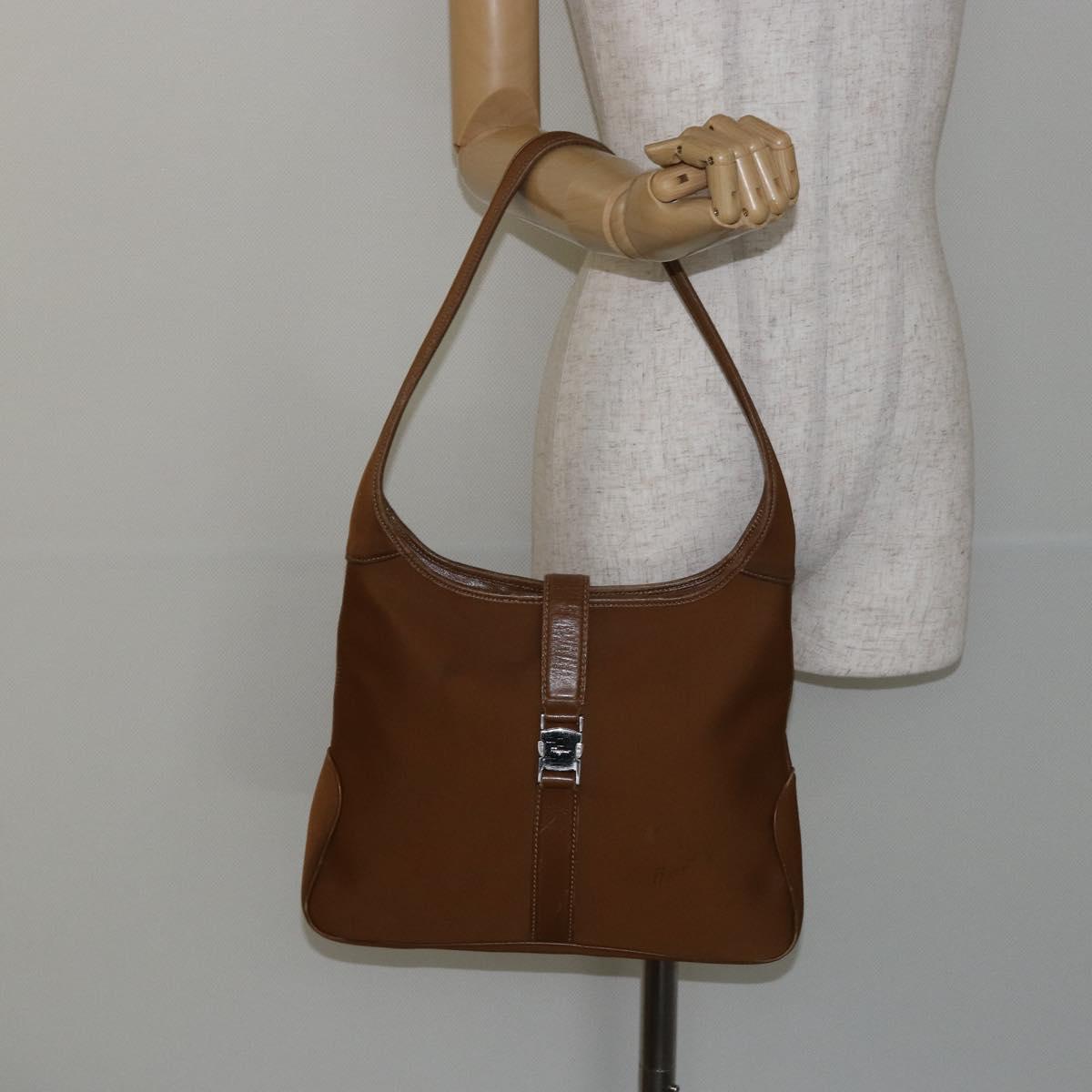Salvatore Ferragamo Shoulder Bag Nylon Brown Silver Auth hk3129