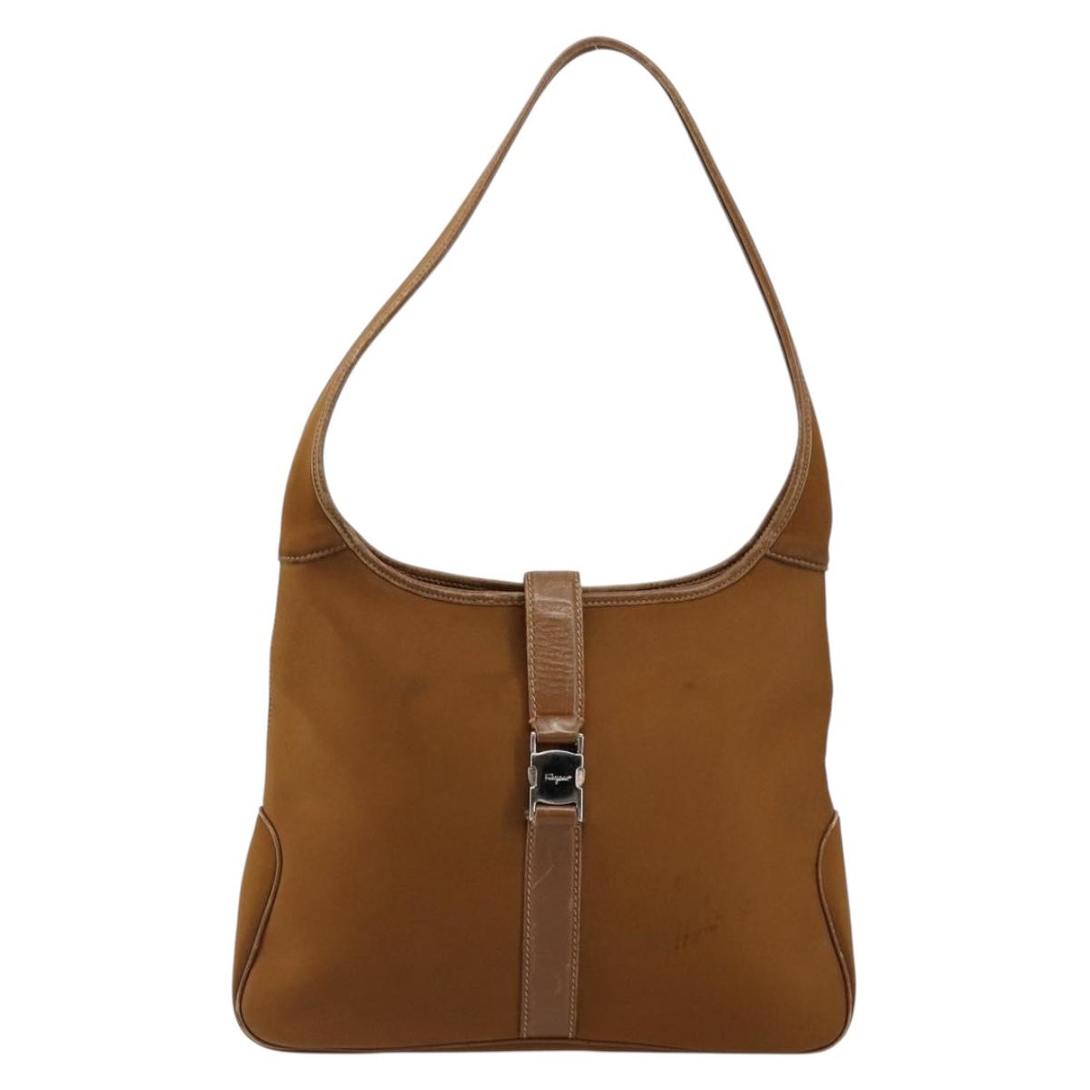 Salvatore Ferragamo Shoulder Bag Nylon Brown Silver Auth hk3129