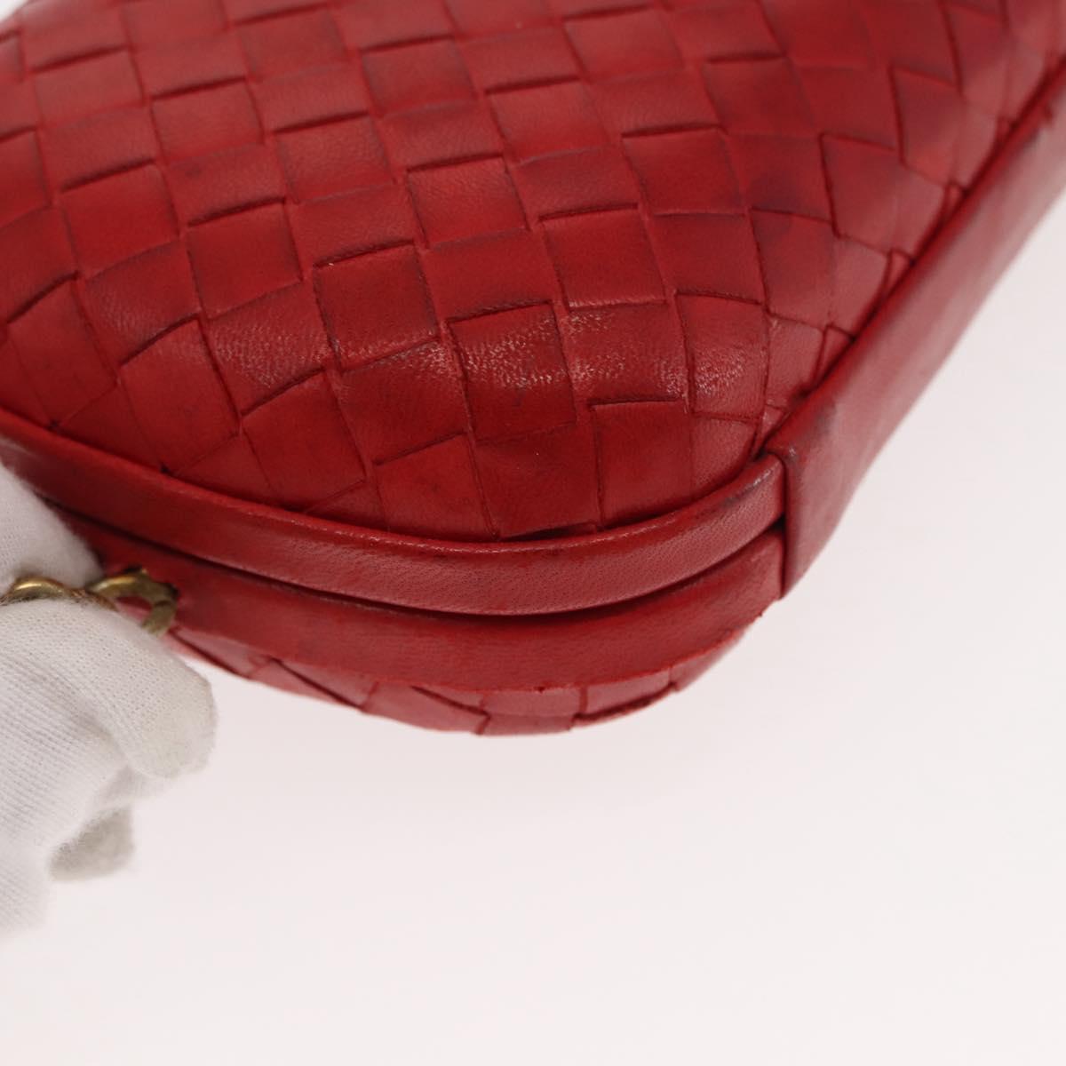 BOTTEGA VENETA INTRECCIATO Pouch Leather Red Gold Auth hk3161