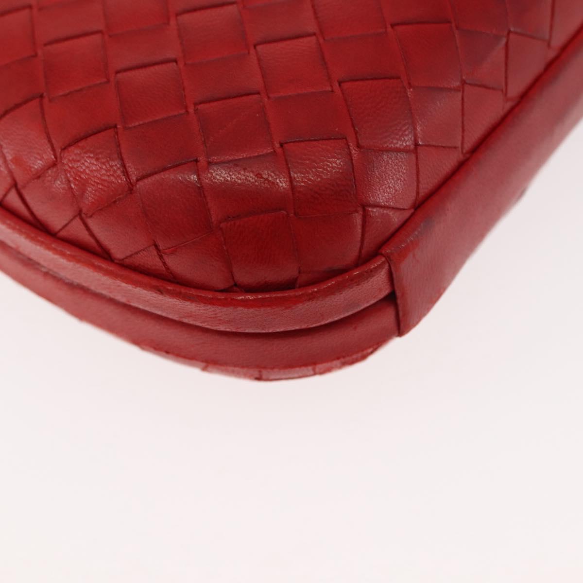 BOTTEGA VENETA INTRECCIATO Pouch Leather Red Gold Auth hk3161