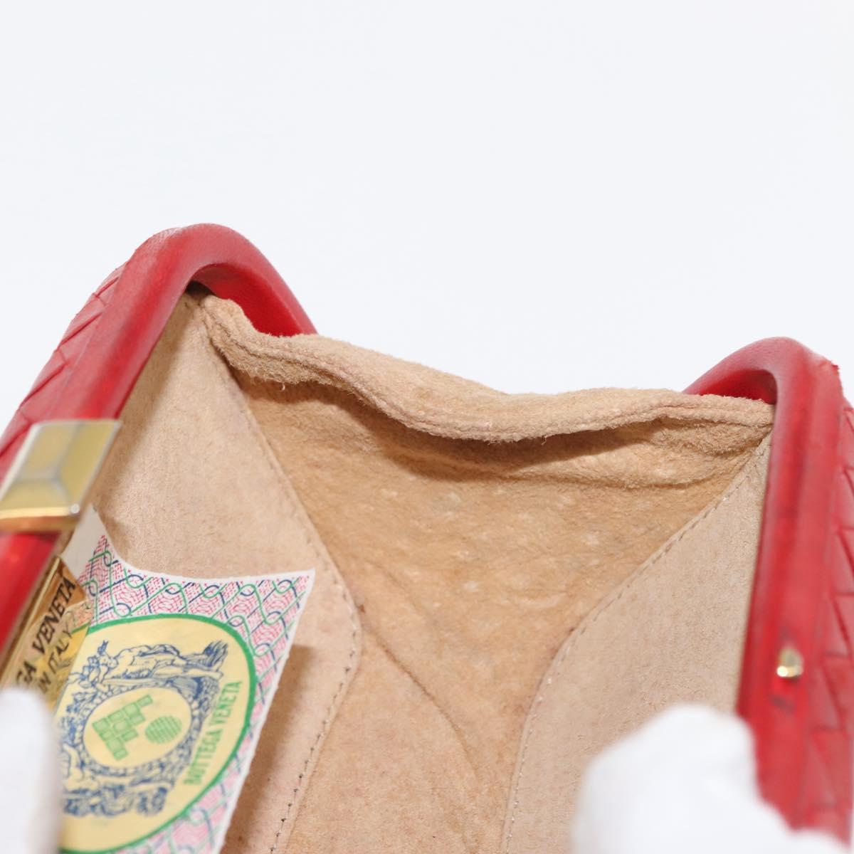 BOTTEGA VENETA INTRECCIATO Pouch Leather Red Gold Auth hk3161
