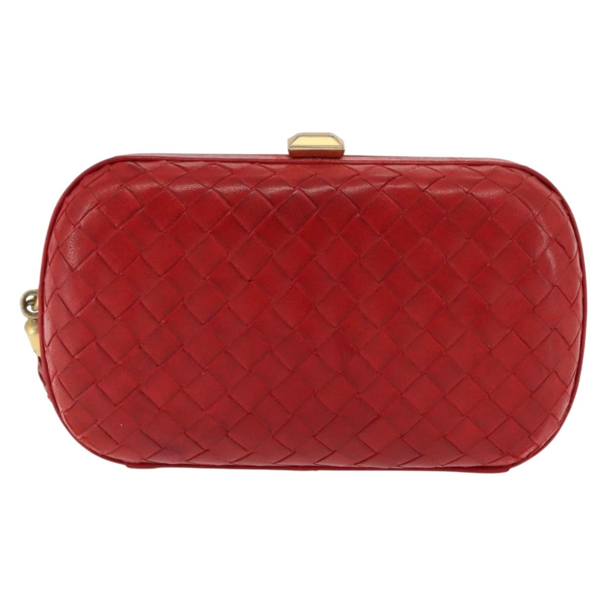 BOTTEGA VENETA INTRECCIATO Pouch Leather Red Gold Auth hk3161