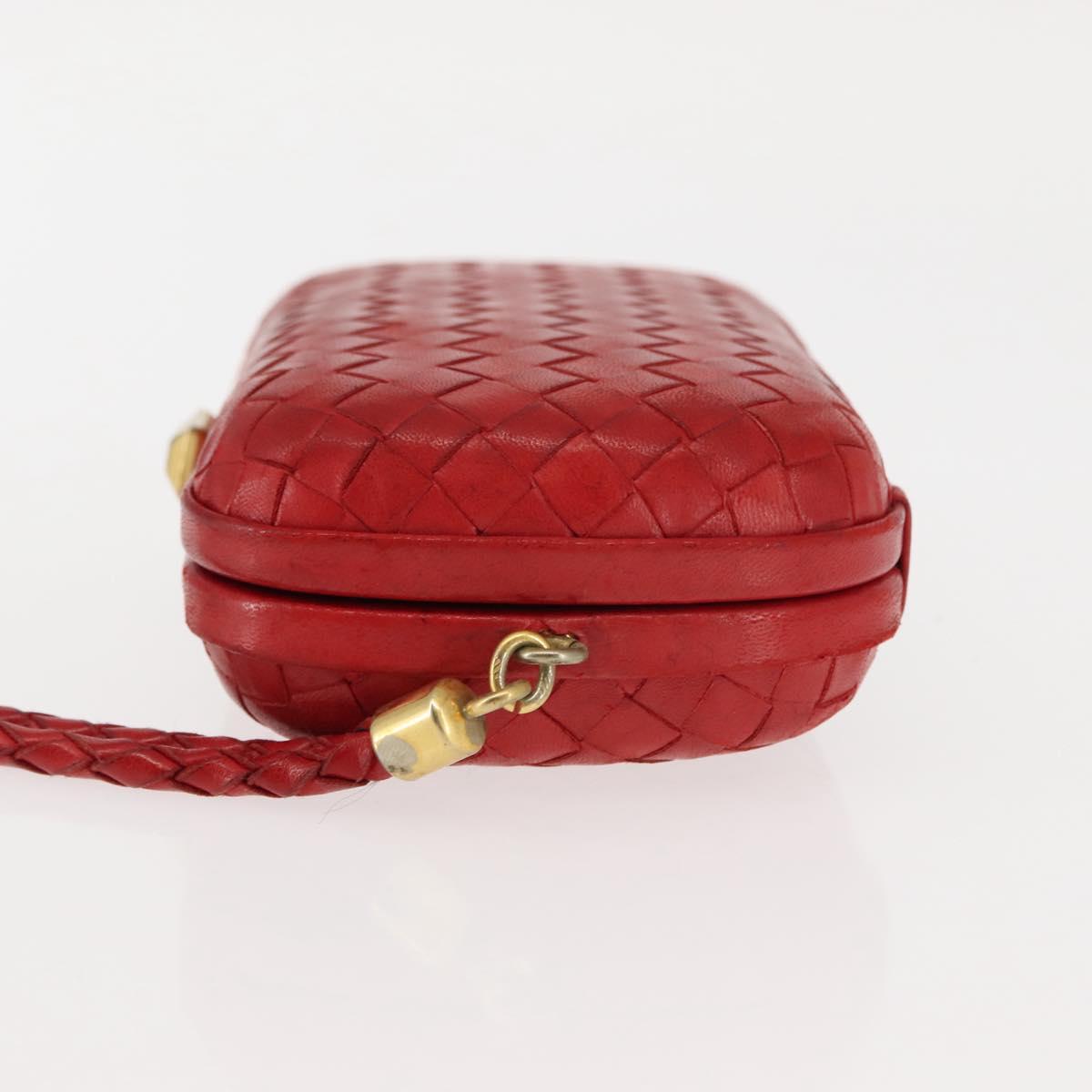 BOTTEGA VENETA INTRECCIATO Pouch Leather Red Gold Auth hk3161