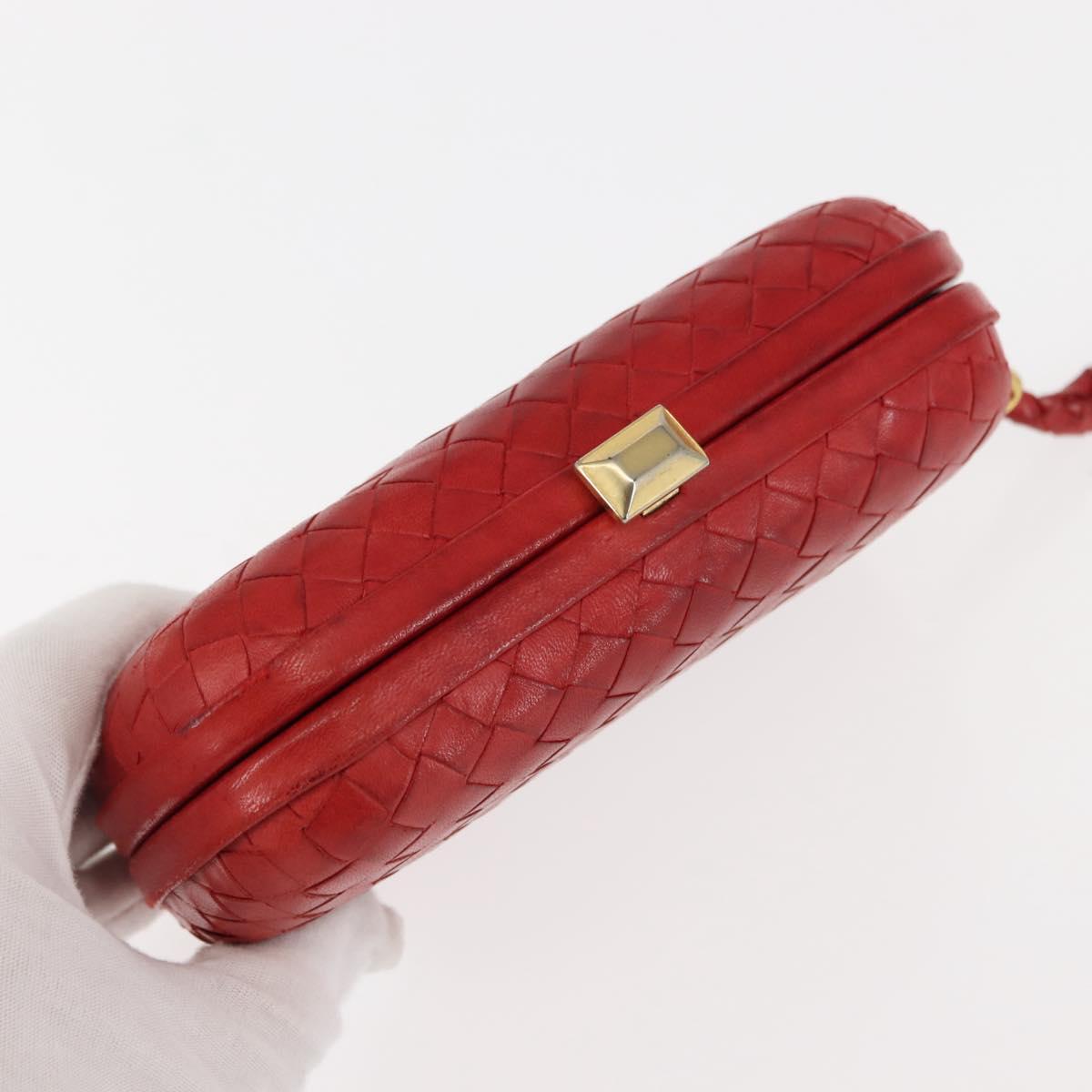BOTTEGA VENETA INTRECCIATO Pouch Leather Red Gold Auth hk3161