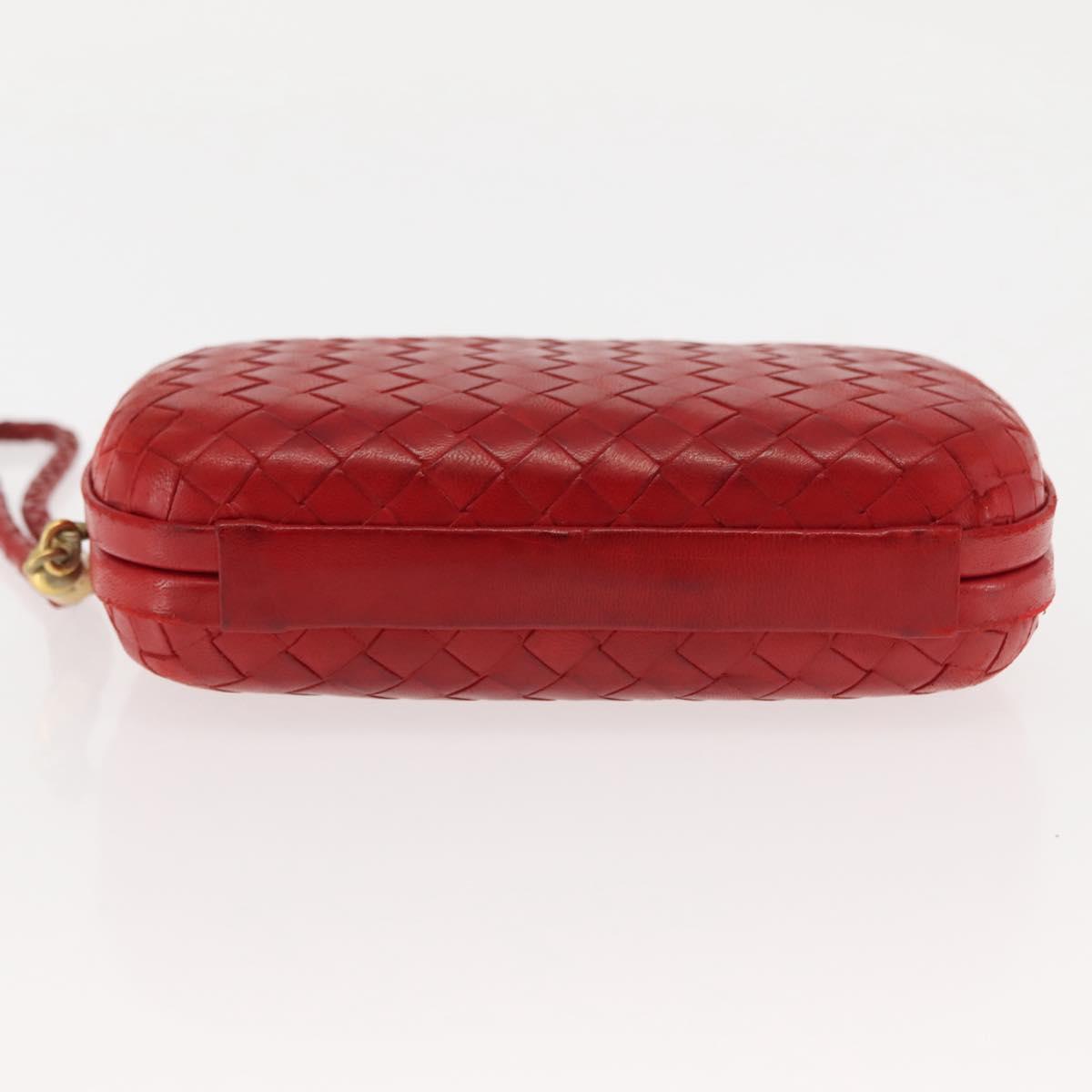 BOTTEGA VENETA INTRECCIATO Pouch Leather Red Gold Auth hk3161