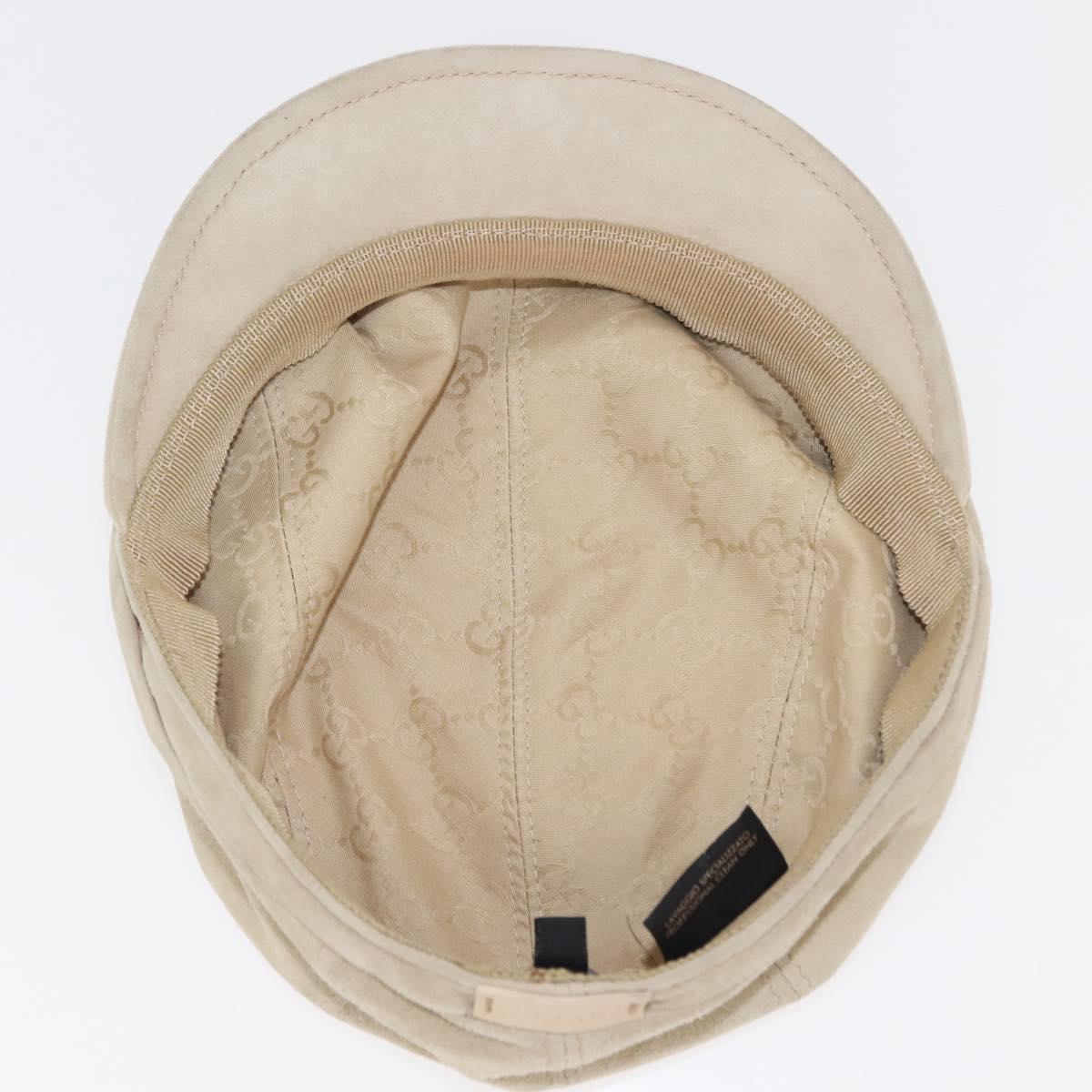 GUCCI Hunting Cap Suede M Beige Auth hk3163