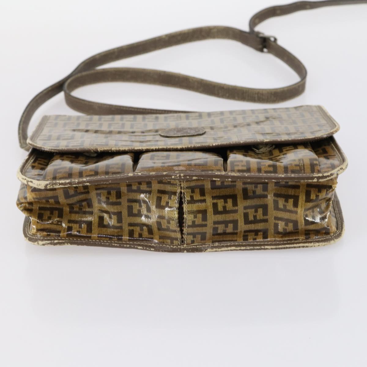 FENDI Zucca Canvas Zucchino Canvas Hand Bag Enamel 2Set Black Brown Auth hk3167