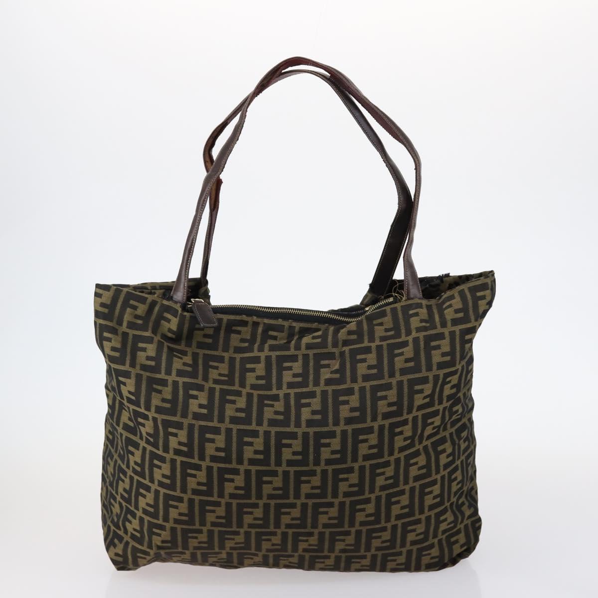 FENDI Zucca Canvas Zucchino Canvas Hand Bag Enamel 2Set Black Brown Auth hk3167