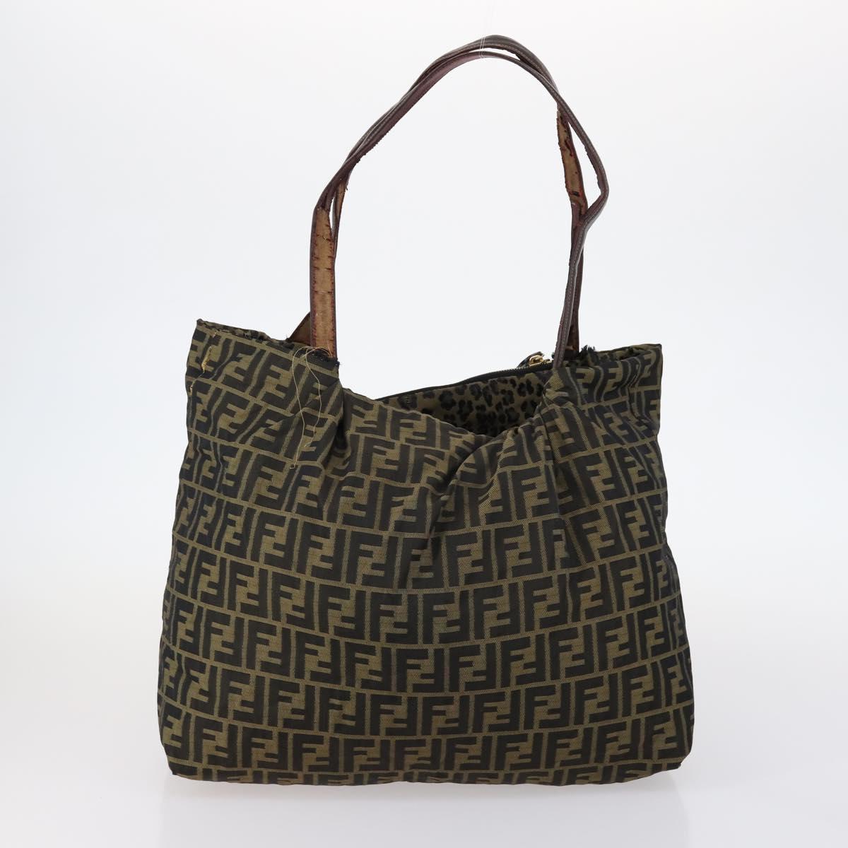 FENDI Zucca Canvas Zucchino Canvas Hand Bag Enamel 2Set Black Brown Auth hk3167