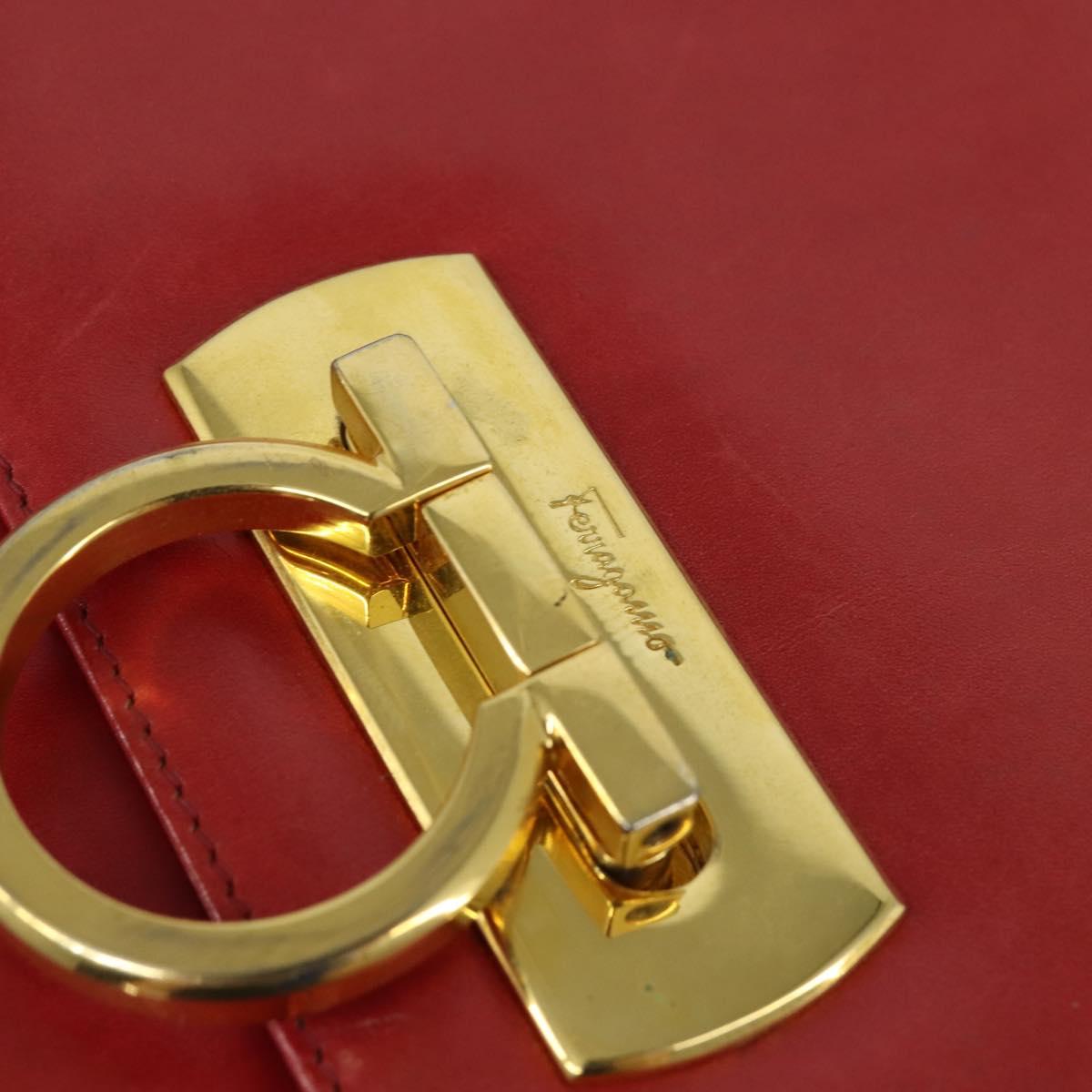 Salvatore Ferragamo Gancini Shoulder Bag Leather Red Gold Auth hk3177