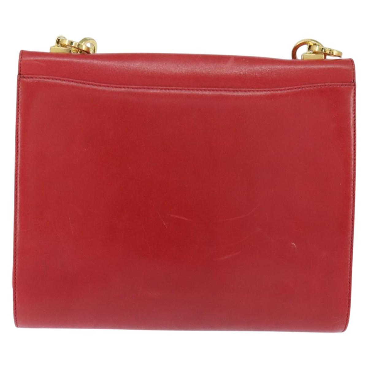 Salvatore Ferragamo Gancini Shoulder Bag Leather Red Gold Auth hk3177