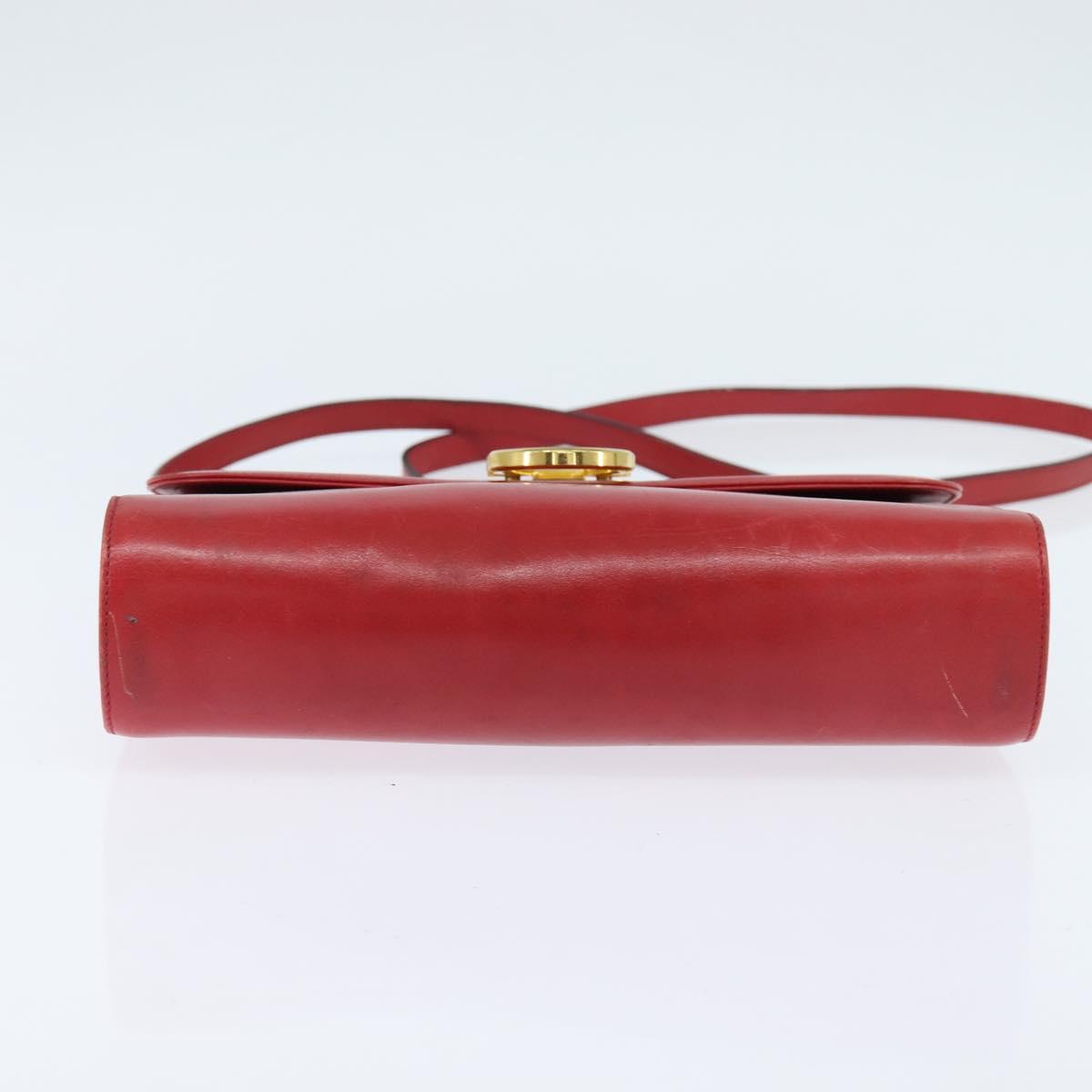 Salvatore Ferragamo Gancini Shoulder Bag Leather Red Gold Auth hk3177