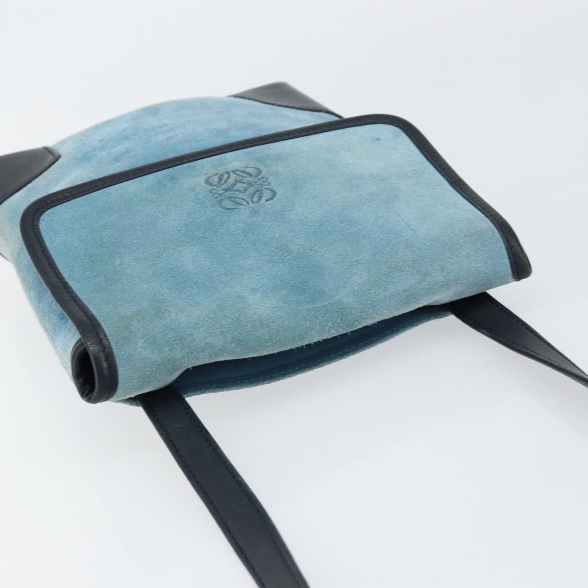 LOEWE Anagram Shoulder Bag Suede Leather Light Blue Navy Auth hk3179