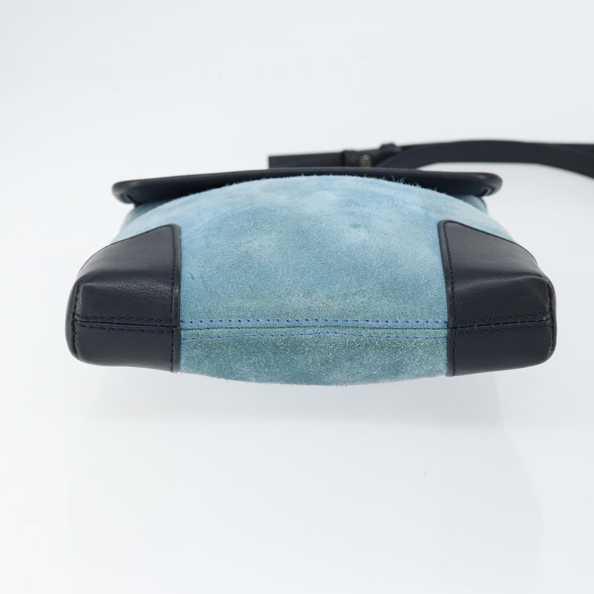 LOEWE Anagram Shoulder Bag Suede Leather Light Blue Navy Auth hk3179