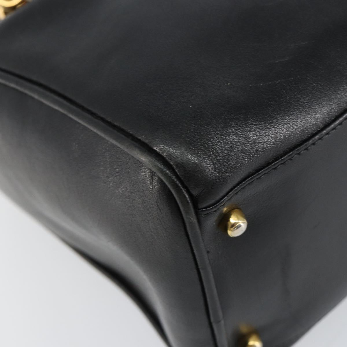 GUCCI Bamboo Hand Bag Leather 2way Black Gold 000 122 0294 Auth hk3185