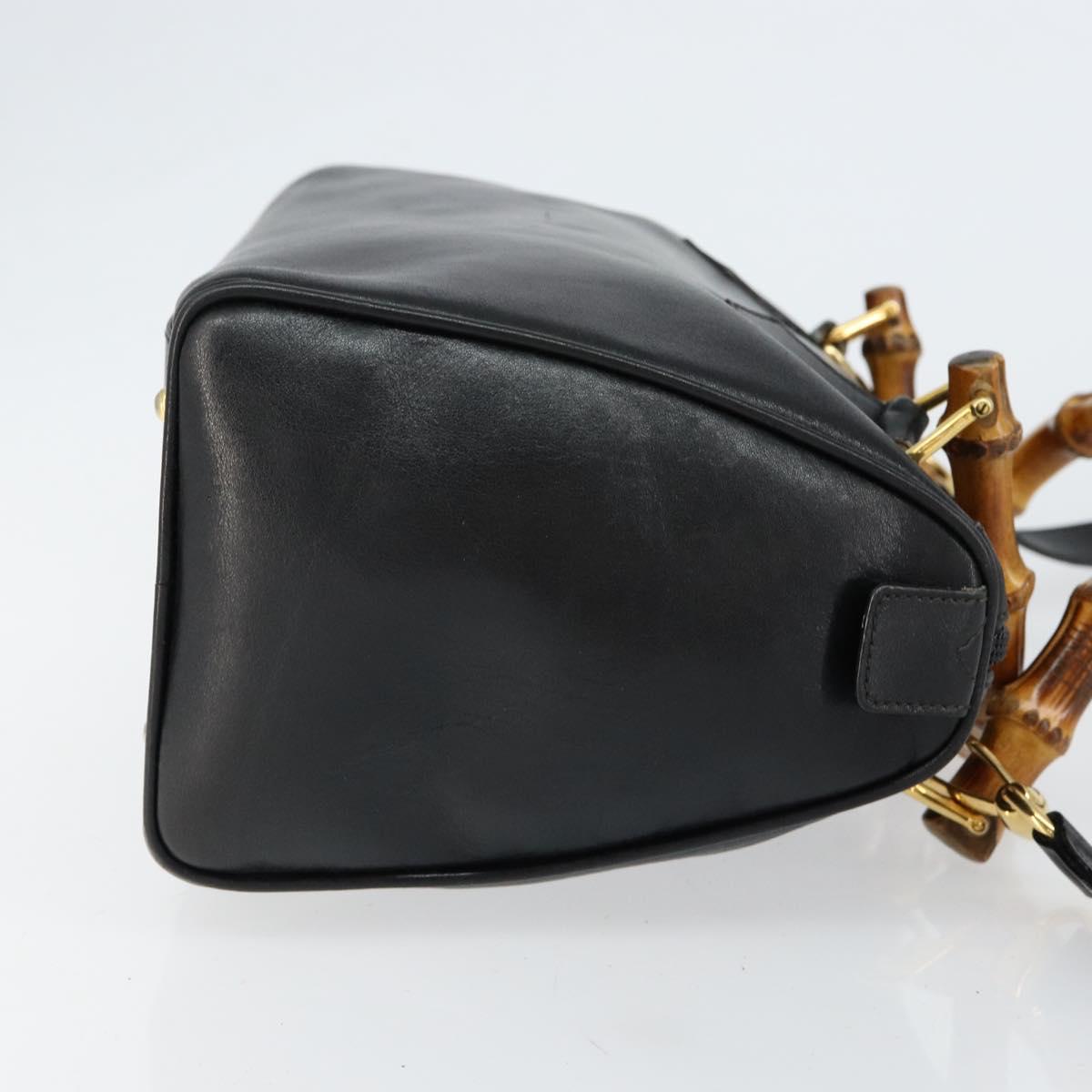 GUCCI Bamboo Hand Bag Leather 2way Black Gold 000 122 0294 Auth hk3185