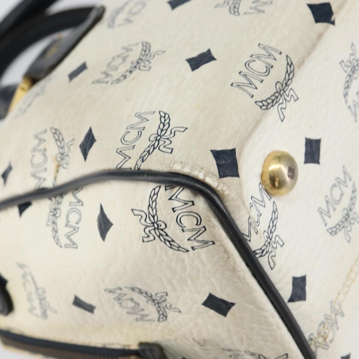 MCM Logogram Vicetos Boston Bag PVC Leather White Gold Auth hk3189