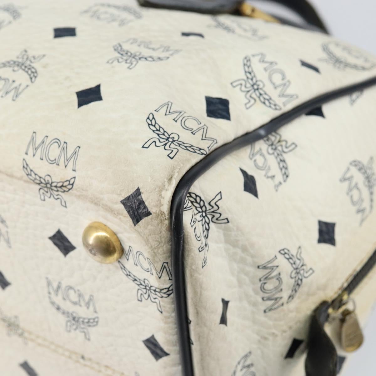 MCM Logogram Vicetos Boston Bag PVC Leather White Gold Auth hk3189