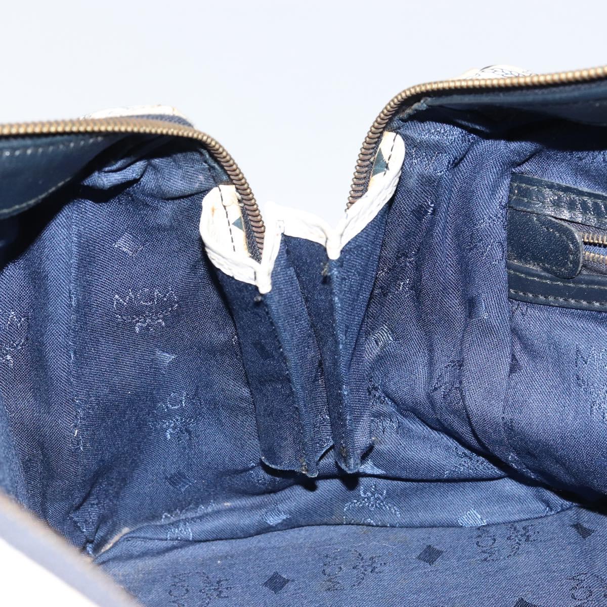 MCM Logogram Vicetos Boston Bag PVC Leather White Gold Auth hk3189