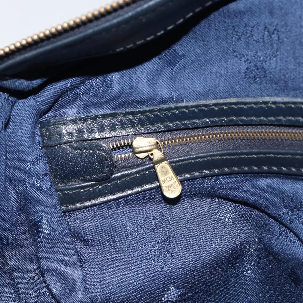 MCM Logogram Vicetos Boston Bag PVC Leather White Gold Auth hk3189