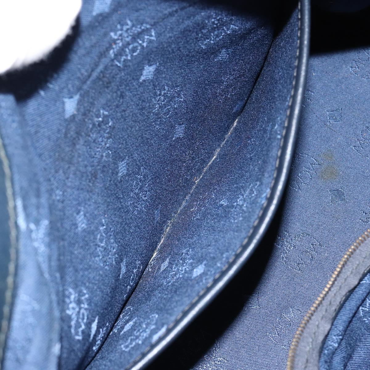 MCM Logogram Vicetos Boston Bag PVC Leather White Gold Auth hk3189