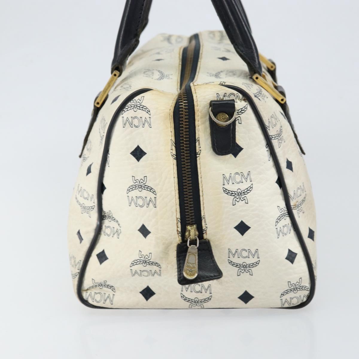 MCM Logogram Vicetos Boston Bag PVC Leather White Gold Auth hk3189