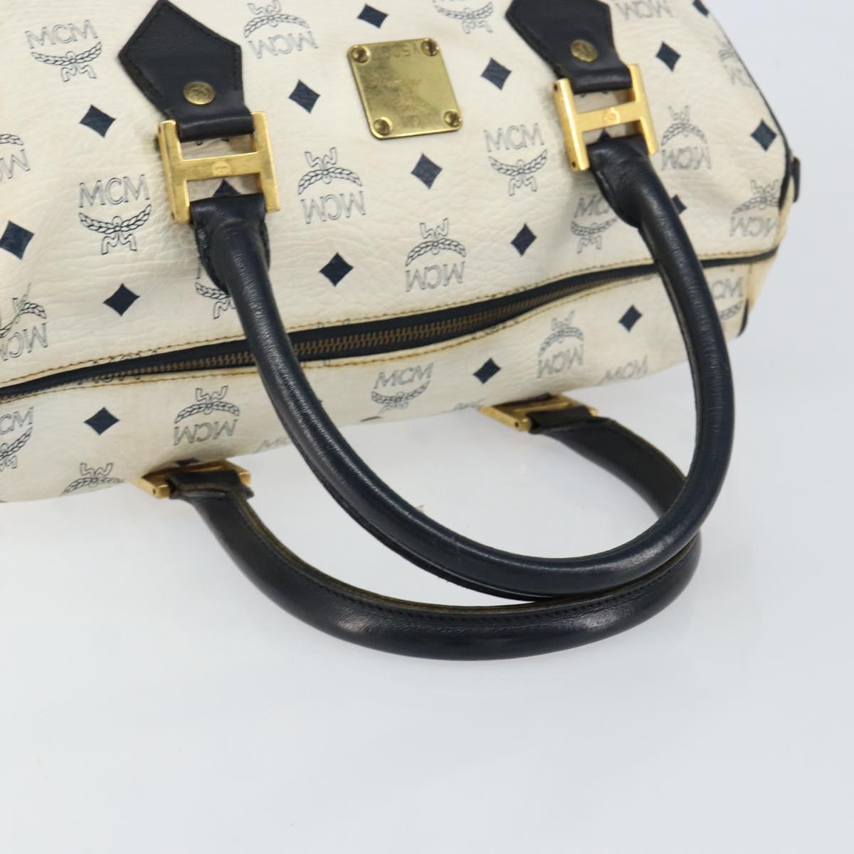 MCM Logogram Vicetos Boston Bag PVC Leather White Gold Auth hk3189