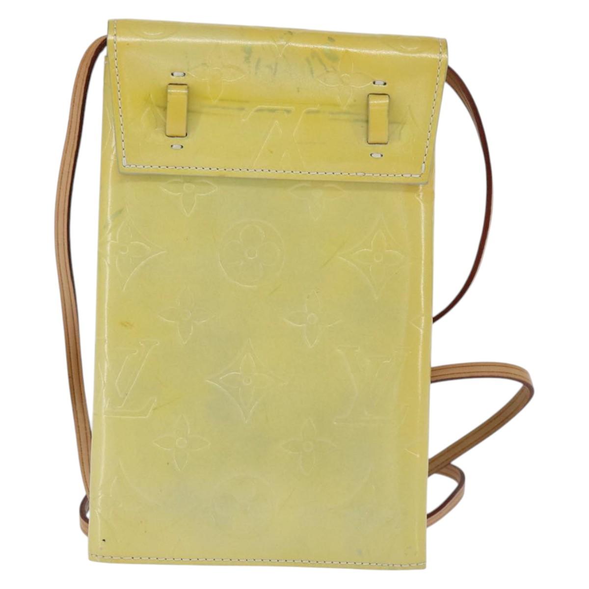 LOUIS VUITTON Monogram Vernis Walker Wallet Lime Yellow M91074 LV Auth hk3224