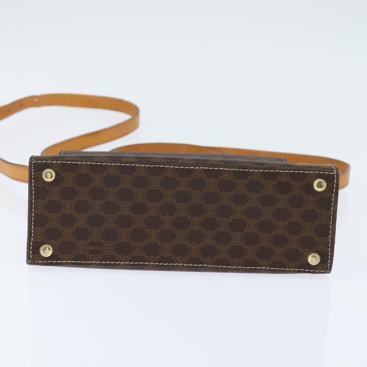 CELINE Macadam Canvas Hand Bag PVC Leather 2way Brown Gold Auth hk3227