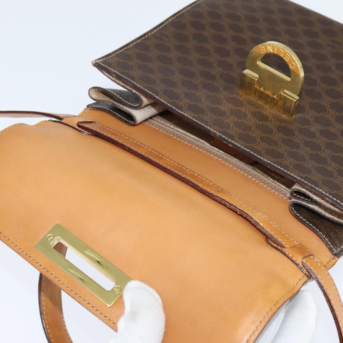 CELINE Macadam Canvas Hand Bag PVC Leather 2way Brown Gold Auth hk3227
