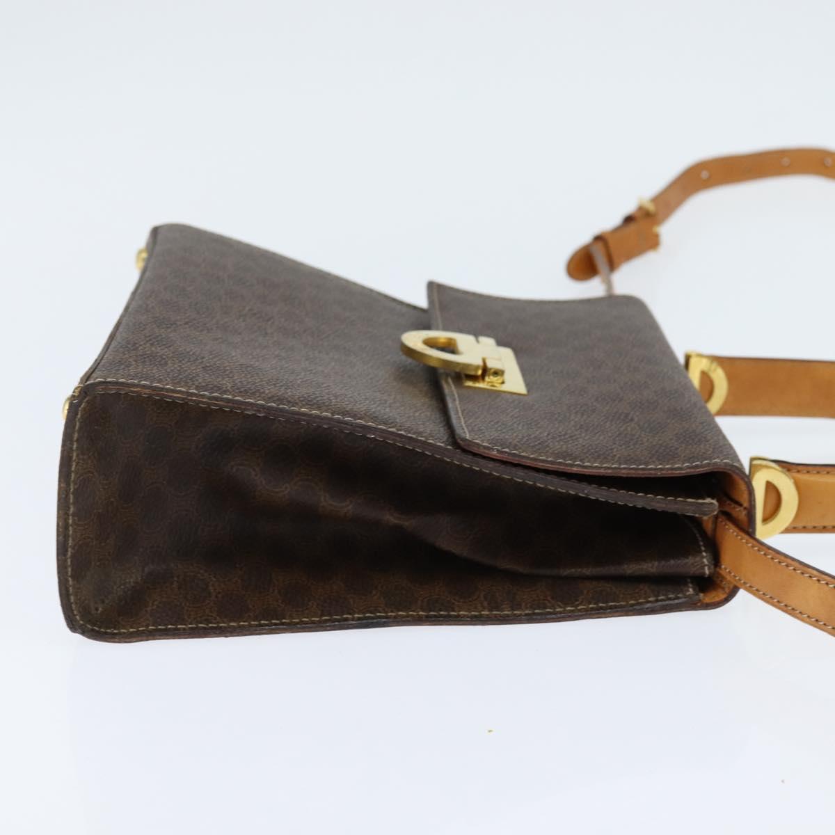 CELINE Macadam Canvas Hand Bag PVC Leather 2way Brown Gold Auth hk3227