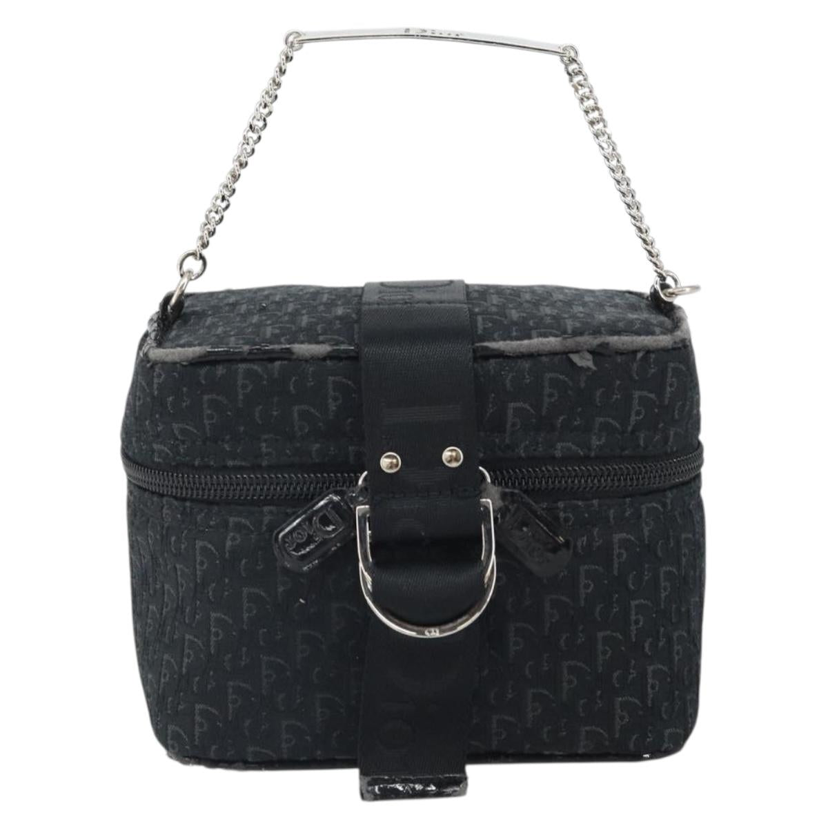 Christian Dior Trotter Canvas Vanity Pouch Black Silver Auth hk3266