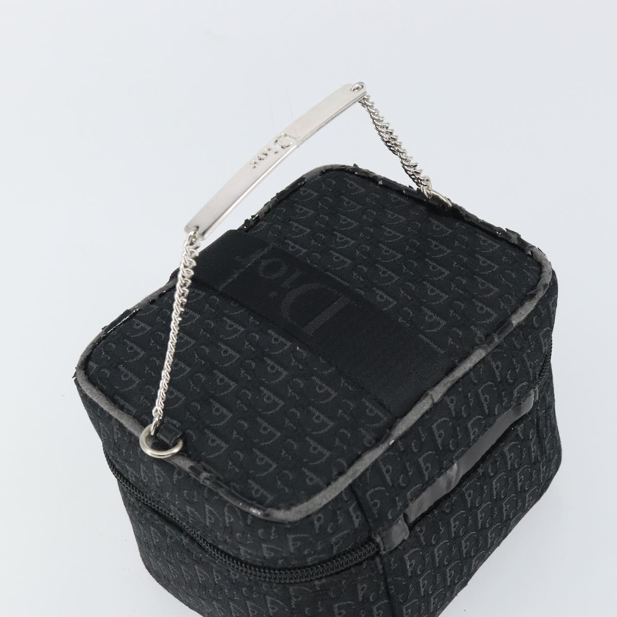 Christian Dior Trotter Canvas Vanity Pouch Black Silver Auth hk3266