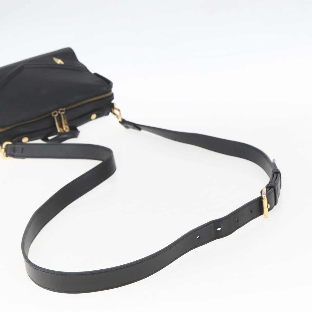 FENDI Monster Bugs Eye Hand Bag Leather 2way Black Gold Auth hk3297