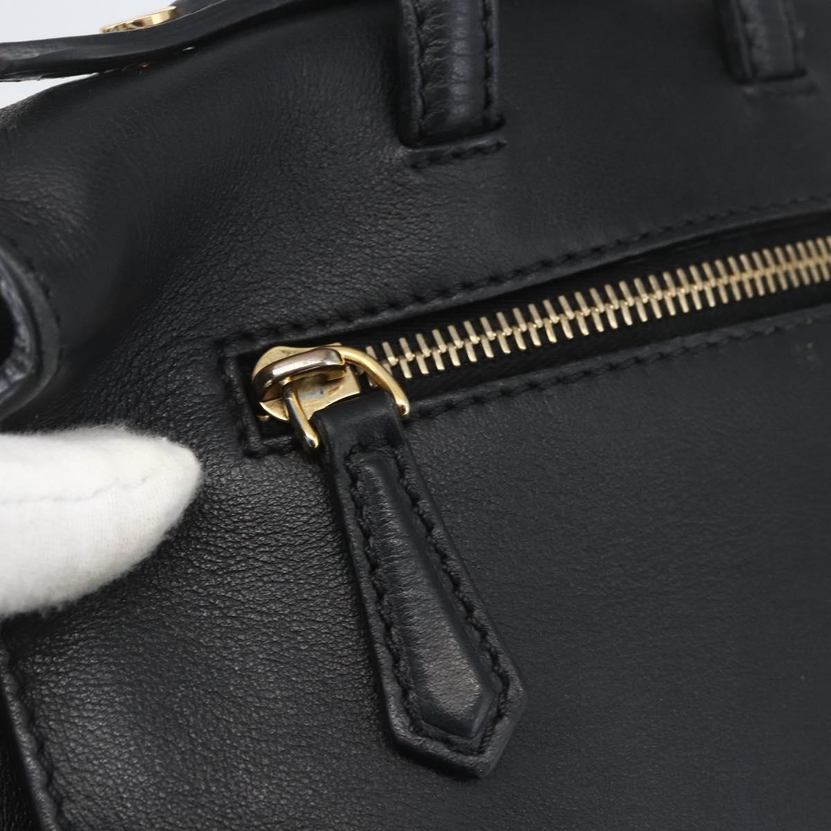 FENDI Monster Bugs Eye Hand Bag Leather 2way Black Gold Auth hk3297