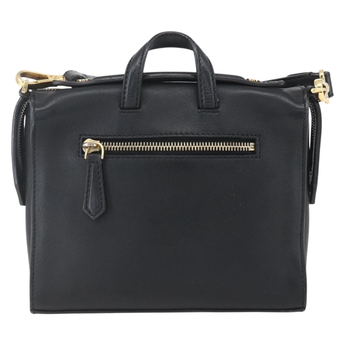 FENDI Monster Bugs Eye Hand Bag Leather 2way Black Gold Auth hk3297