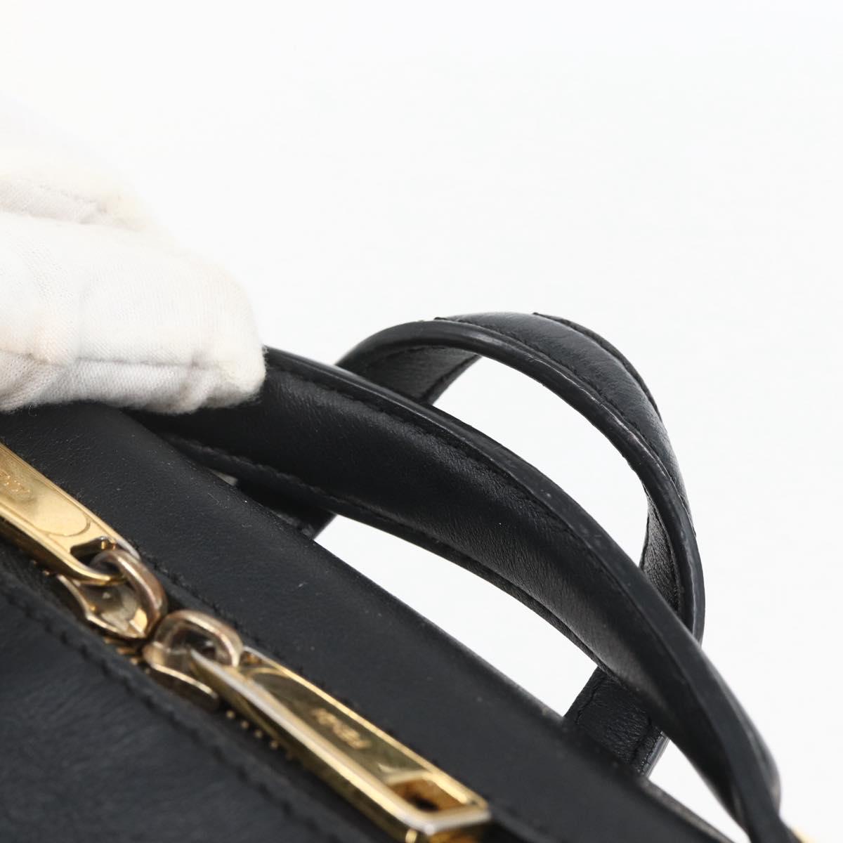 FENDI Monster Bugs Eye Hand Bag Leather 2way Black Gold Auth hk3297