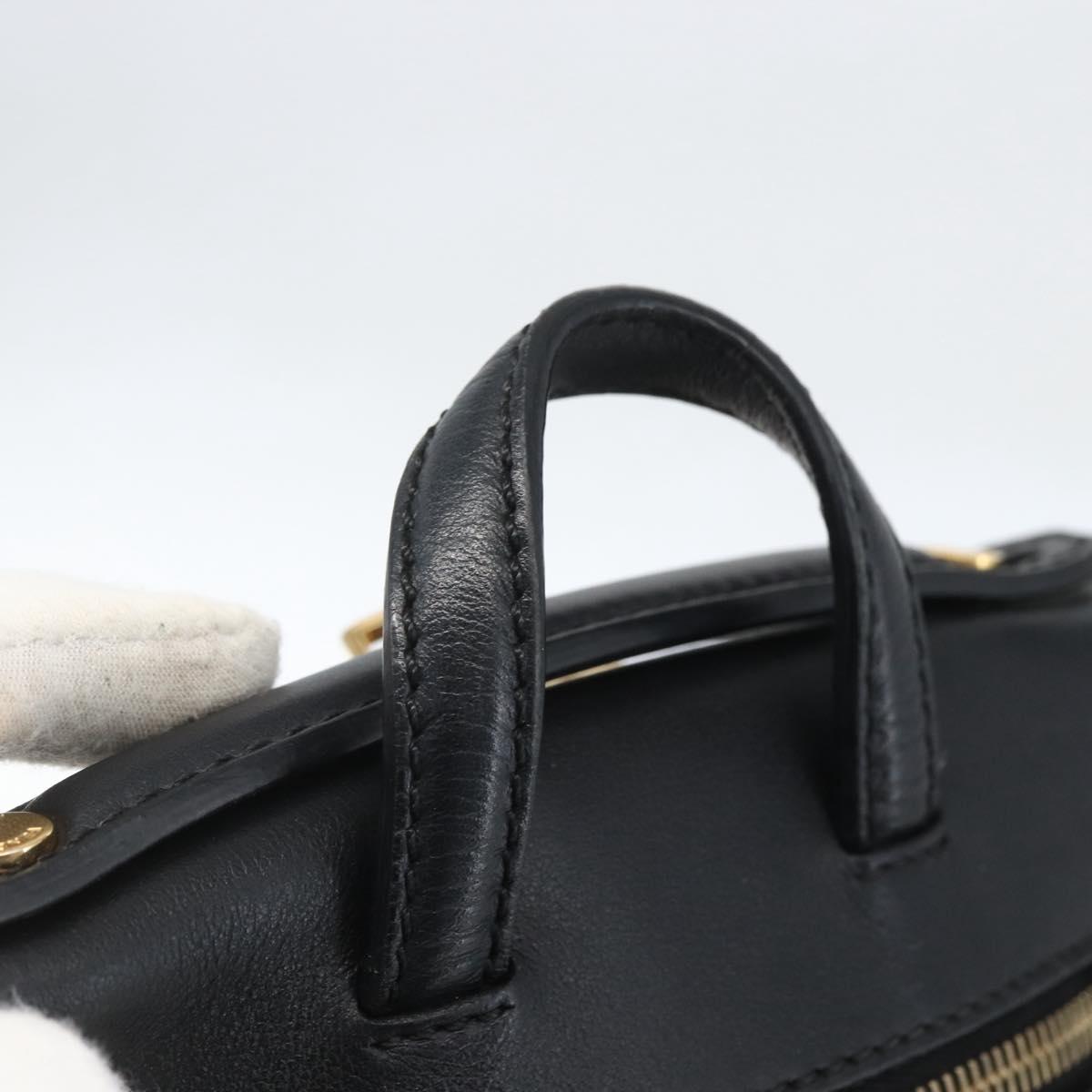 FENDI Monster Bugs Eye Hand Bag Leather 2way Black Gold Auth hk3297