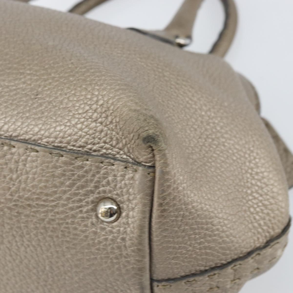 FENDI Celeria Hand Bag Leather Beige Silver Auth hk3299