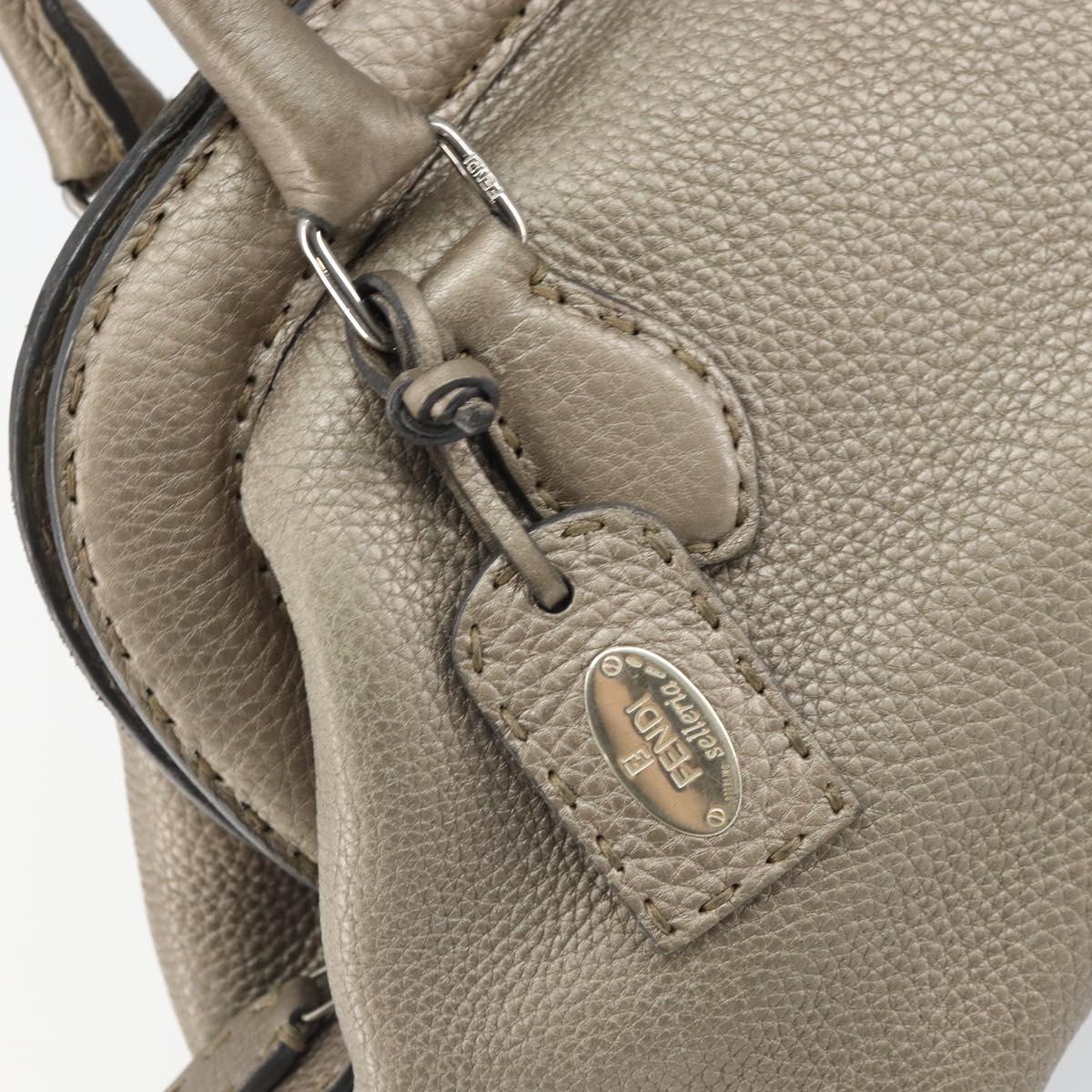 FENDI Celeria Hand Bag Leather Beige Silver Auth hk3299