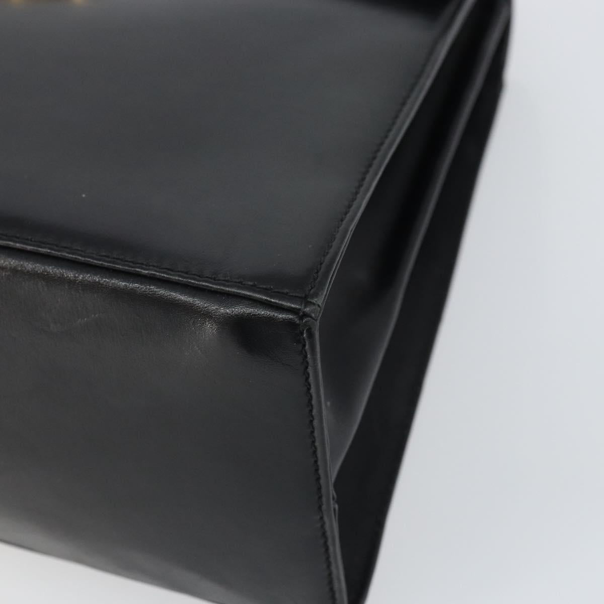 Salvatore Ferragamo Gancini Hand Bag Leather Black Gold Auth hk3303