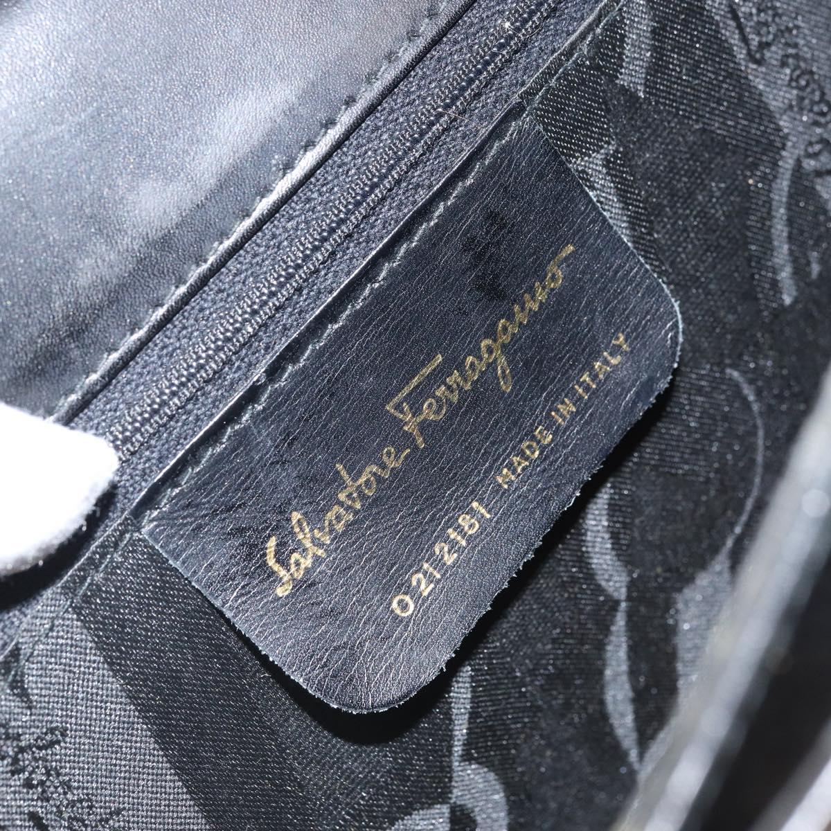 Salvatore Ferragamo Gancini Hand Bag Leather Black Gold Auth hk3303