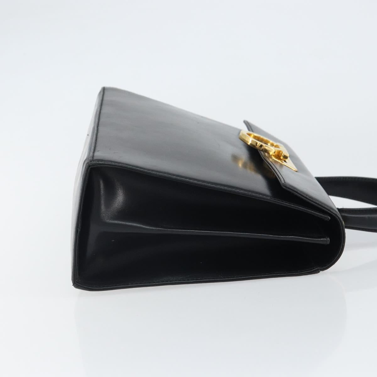 Salvatore Ferragamo Gancini Hand Bag Leather Black Gold Auth hk3303