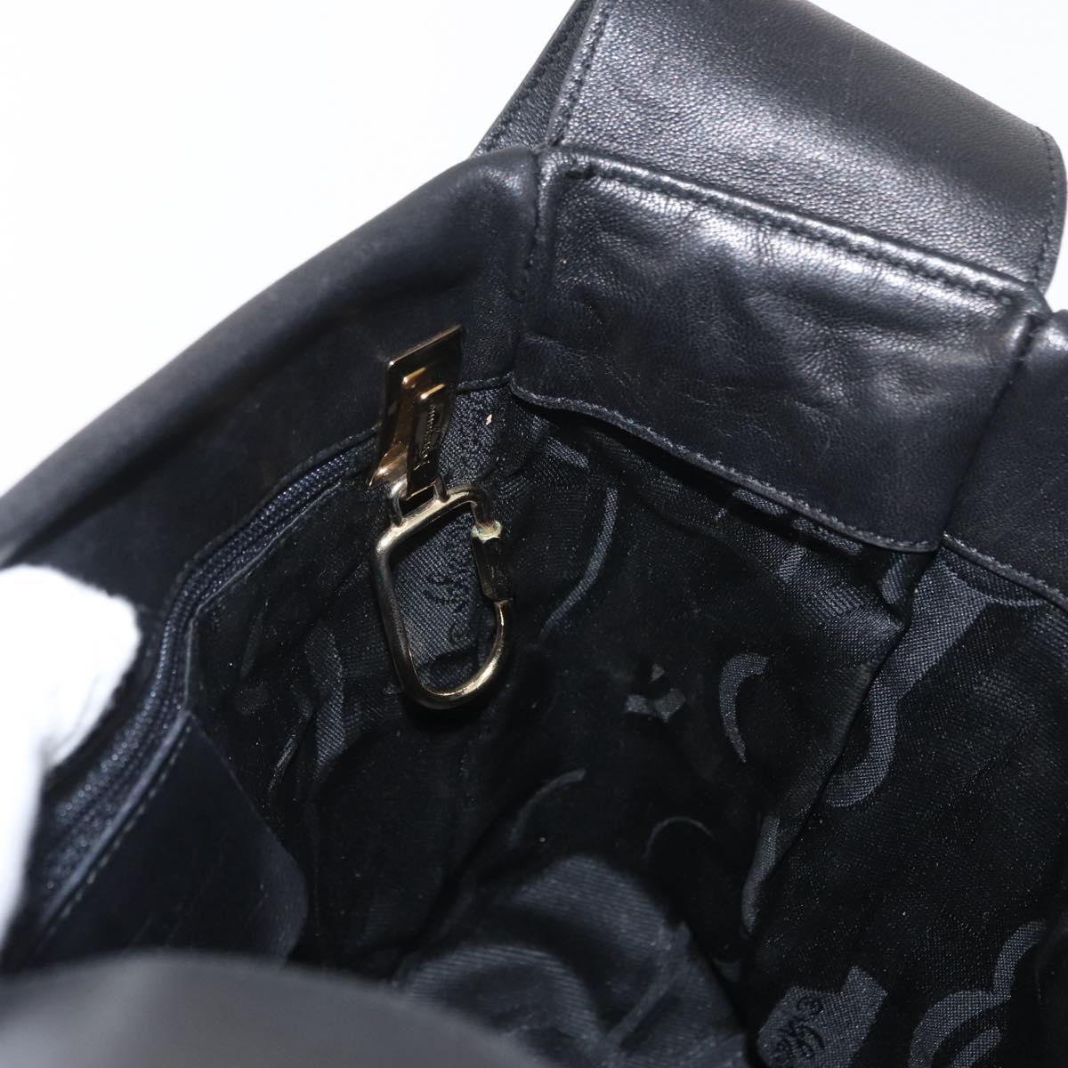Salvatore Ferragamo Gancini Shoulder Bag Leather Black Gold Auth hk3306